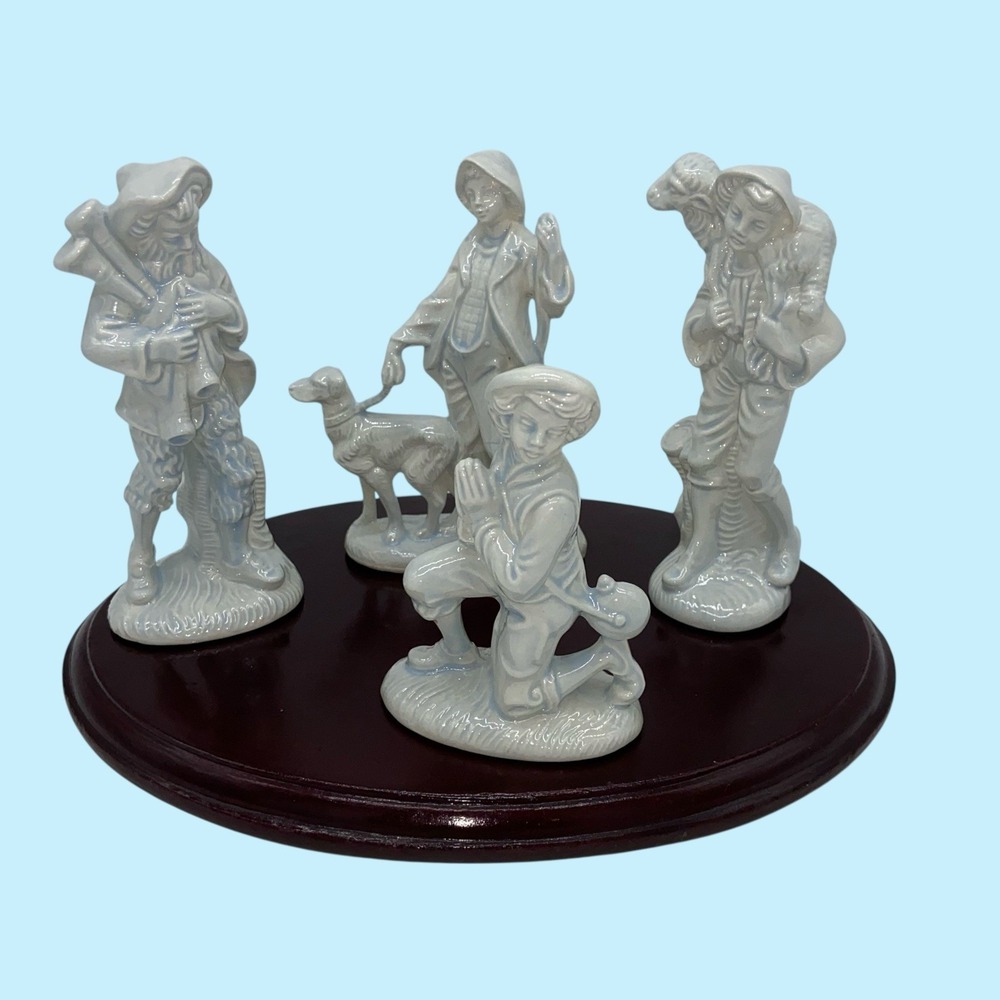 MH Atlantic Mold Co. Ceramic Nativity Shepherds Lot of 4‎ 1992 Blue Tint Vintage